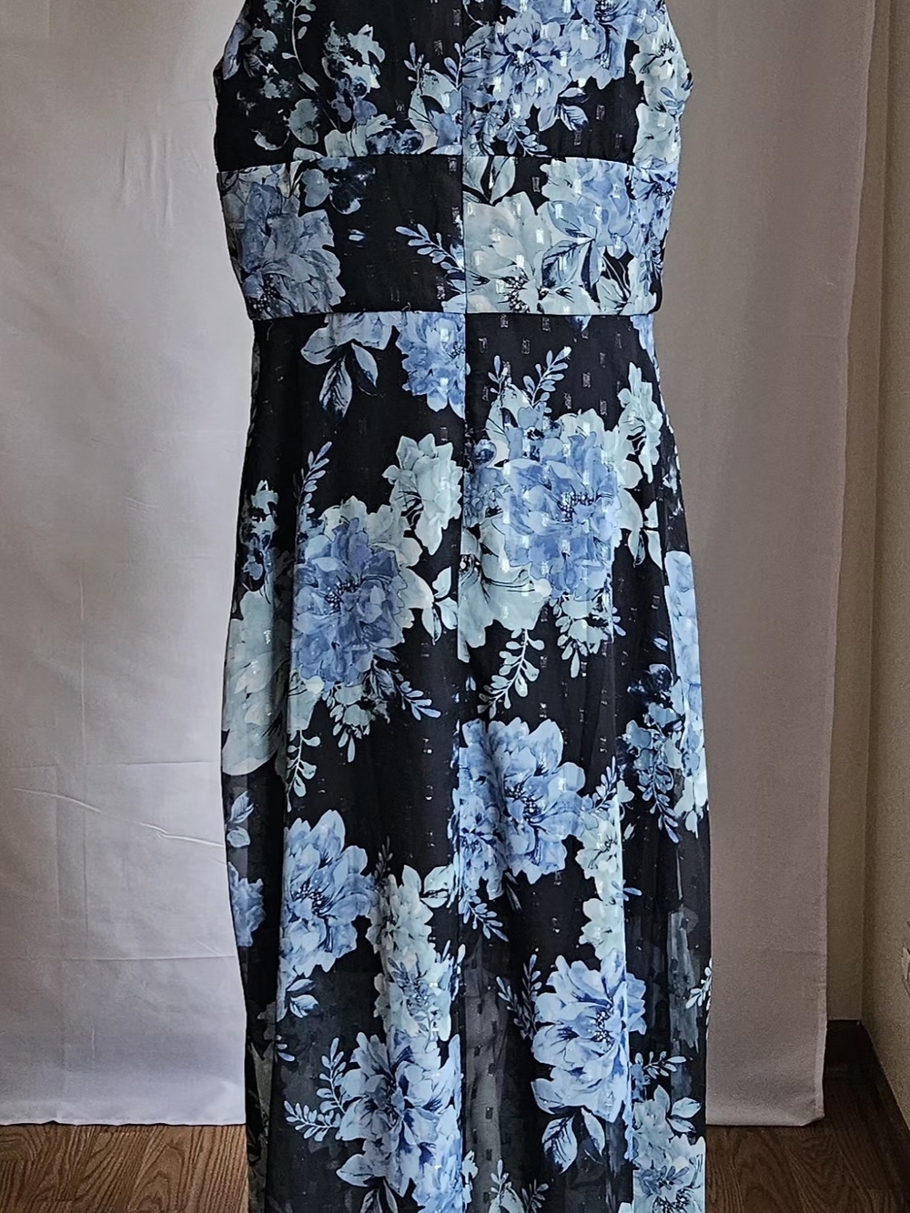 NWOT R&M Richards Floral Maxi Dress Size 16 Blue Metallic Halter Neck - Picture 6 of 16